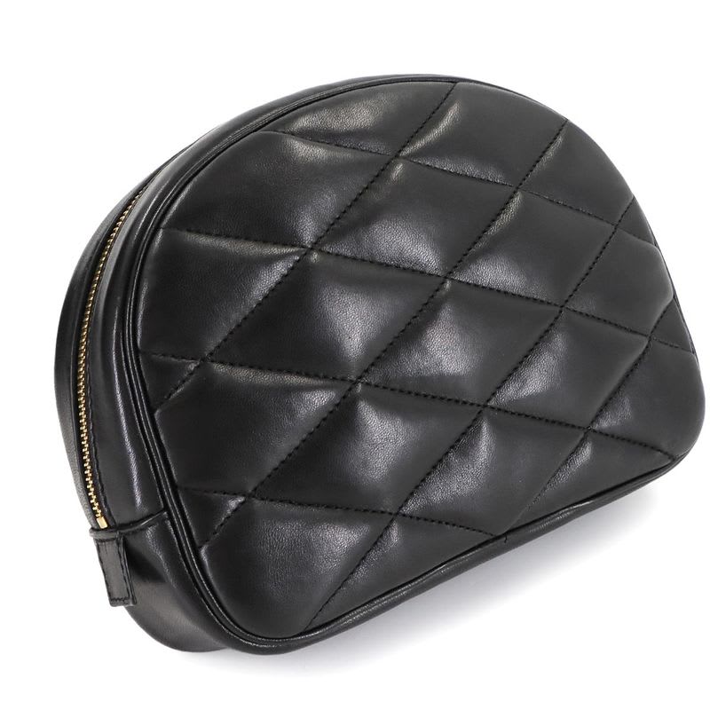 Saint Laurent Quilted Pouch Leather Black Gold Hardware