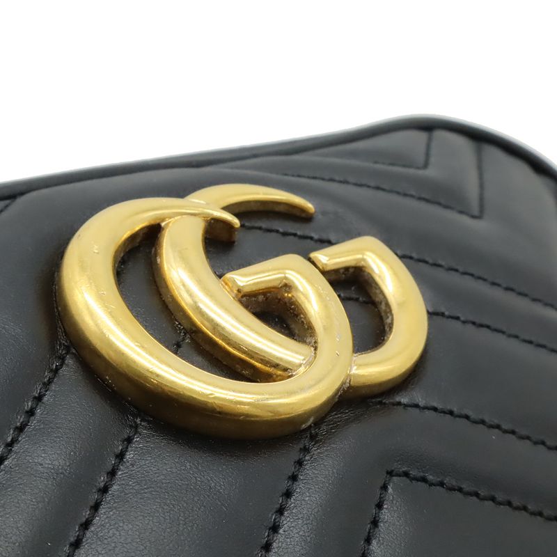 GUCCI GGMarmont Shoulder Bag Pochette Chain Bag Crossbody Quilted Leather Black