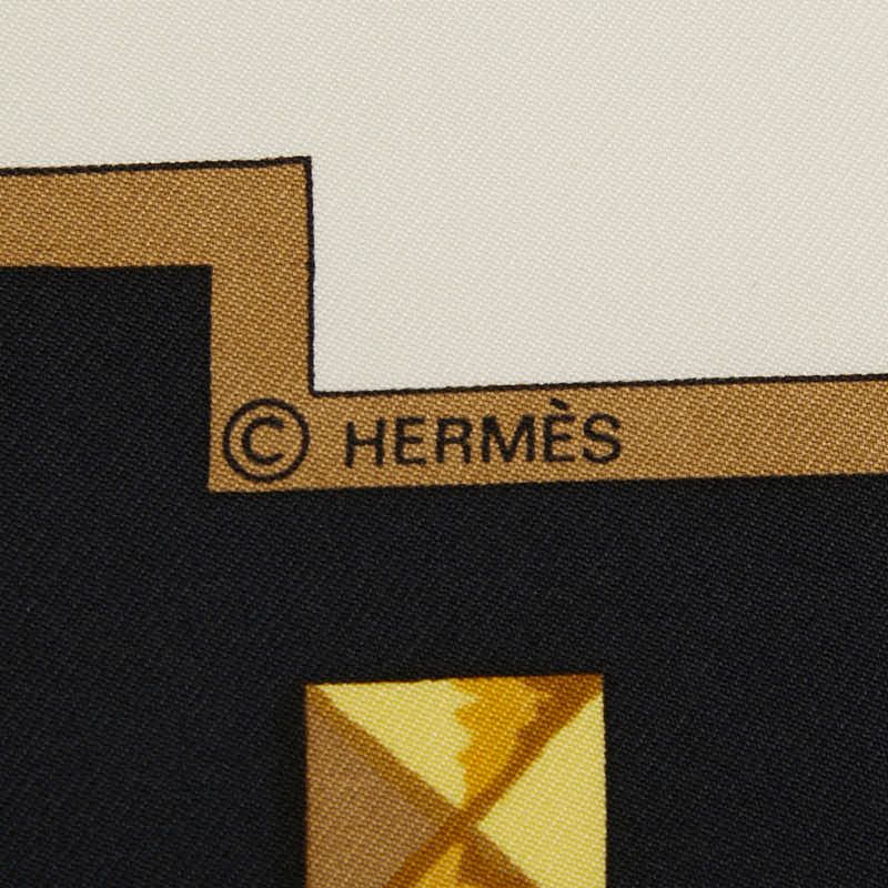 Hermes Carre 90 Les Cles Key Black Gold Silk Ladies Hermes