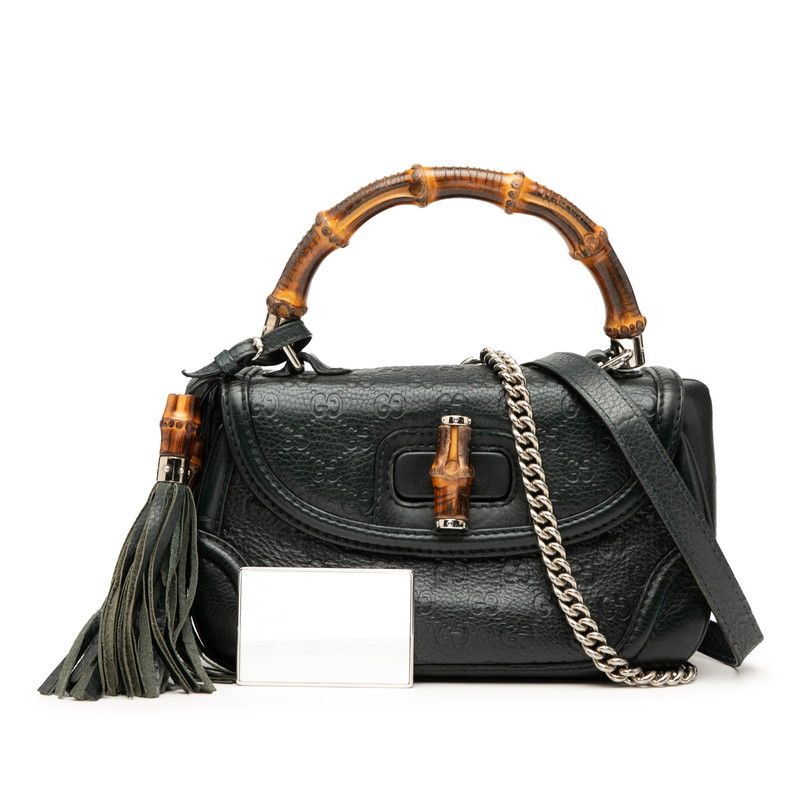 Gucci Bamboo Handbag Shoulder Bag 2way 240242 Green Leather Women's Gucci