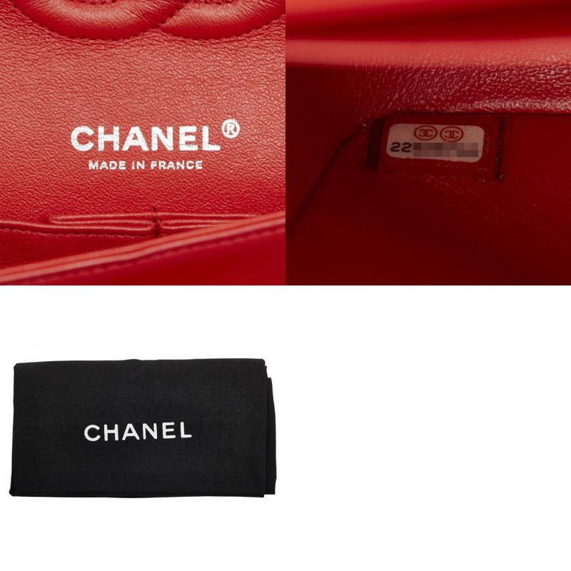 Chanel Matelasse 25 Coco Mark Double Flap Chain Shoulder Bag Red Lambskin