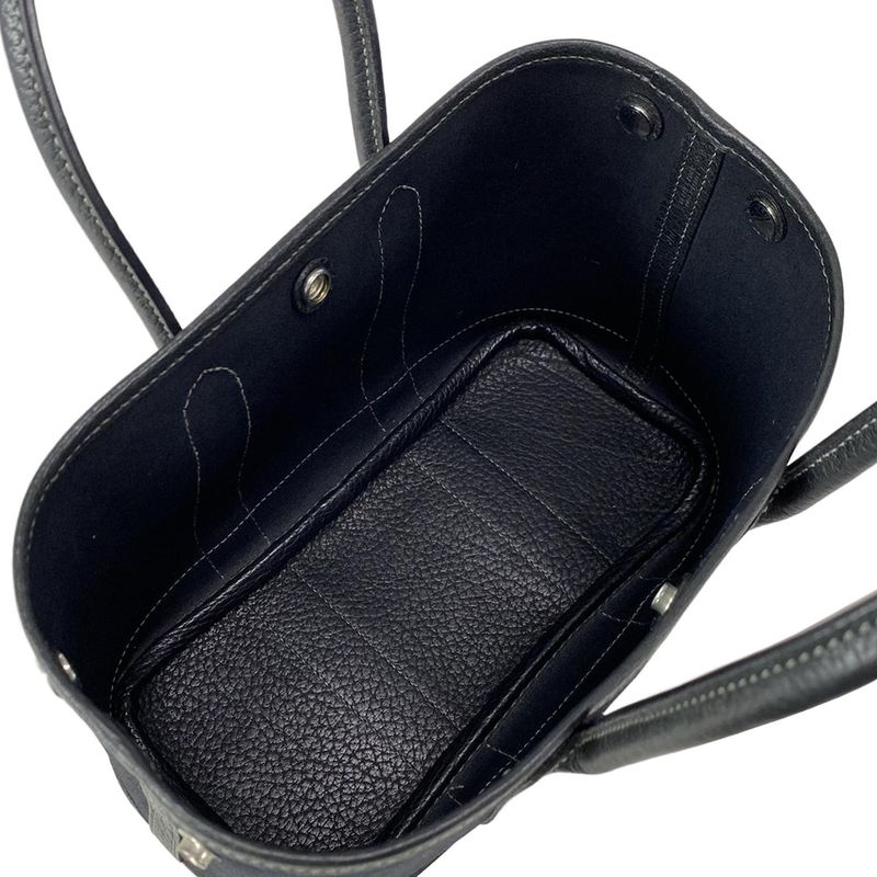 Hermes Garden Party TTPM Black Silver Hardware Leather Tote Bag
