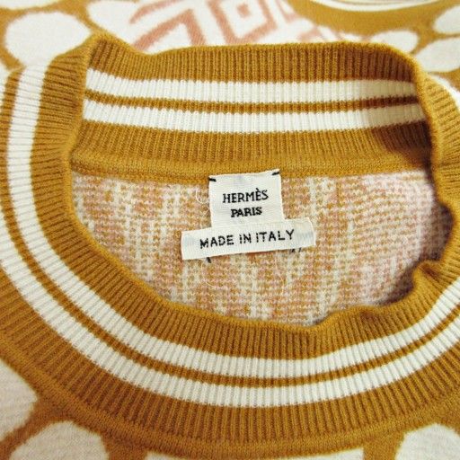 Hermes D'ancre And D'ancre Long Sleeve Knitted Sweater Cut and sewn Dotted Wool 36 Yellow Mustard 1202 - MNK3