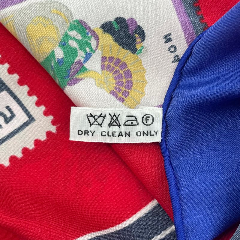 Chanel Scarf Silk Stamp Pattern Coco Mark Multicolor