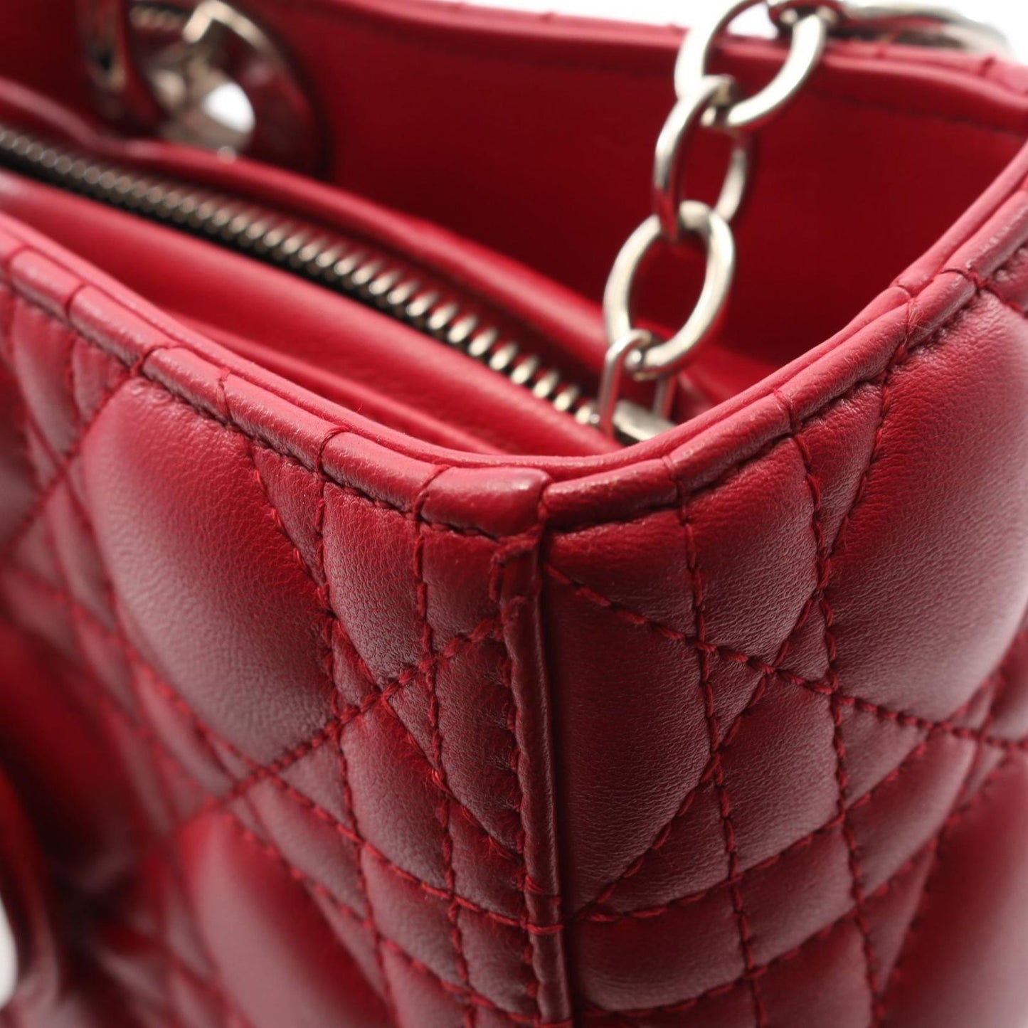 Dior Handbag Lady Dior Large Cannage Red Leather Lady Dior Cannage 2way Tote