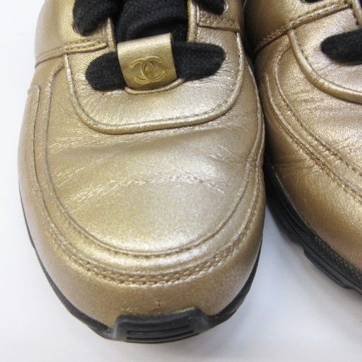 Chanel Sneakers Coco Mark Leather Cut-out Lace Up 36 Approx 23 cm