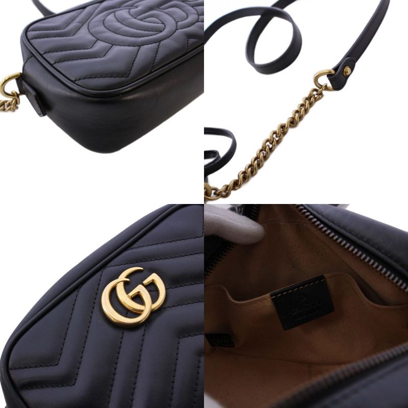 Gucci Ggmarmont Quilted Shoulder Bag Leather Black 448065 KH - OH