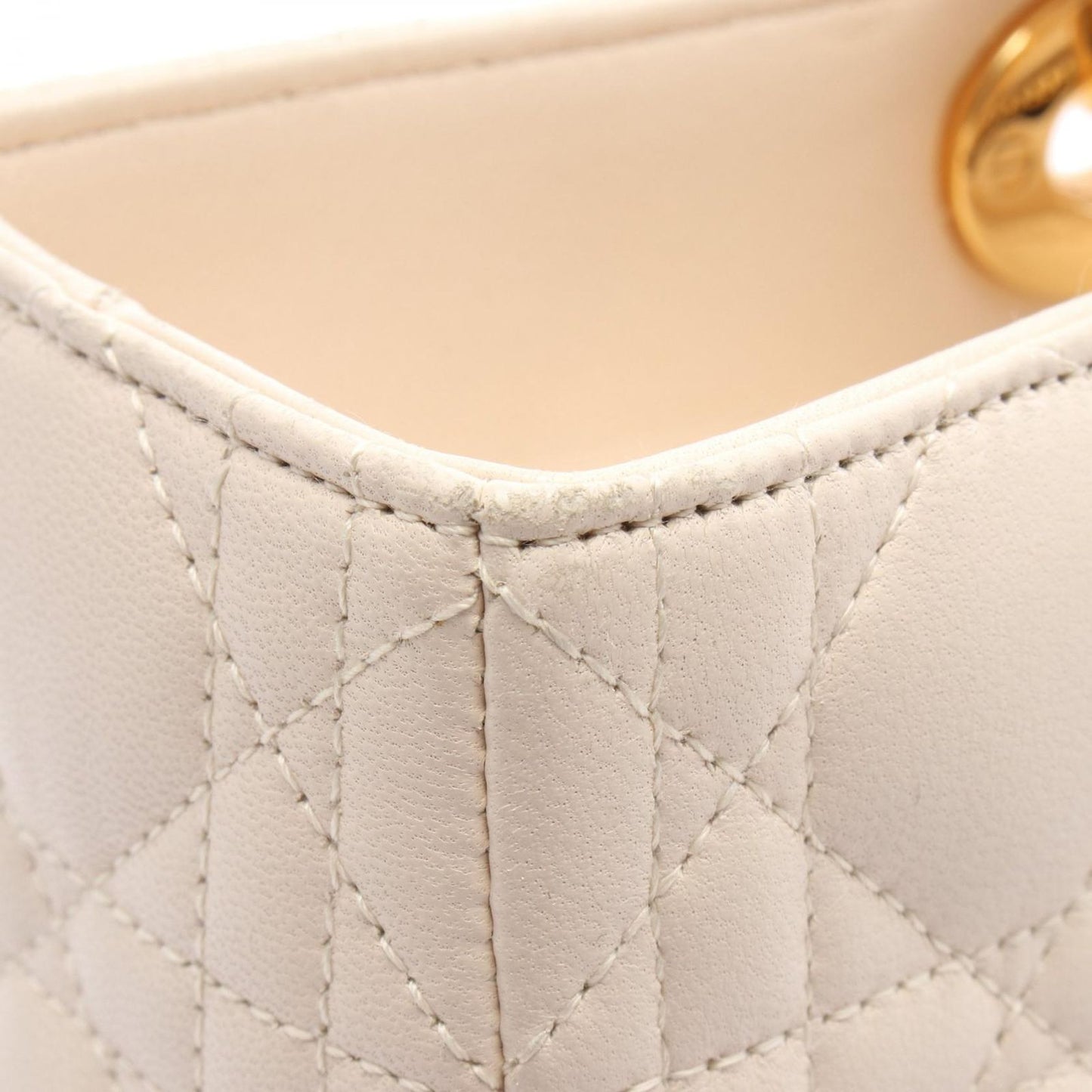 Dior Handbag Ivory Leather Lady Dior Cannage 2way Tote Ladies B