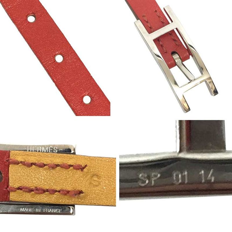 Hermes Leather Bracelet Beapi Double Tour Rouge Orange Mustard Aq8072
