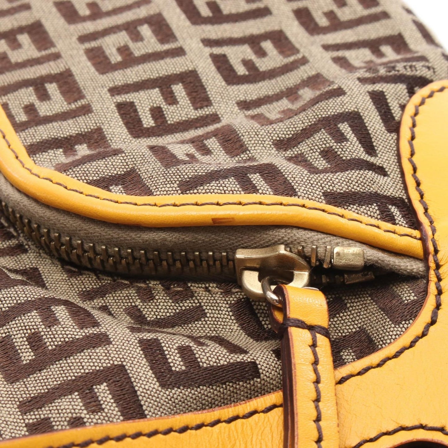 Fendi Handbag Chef Pocket Zucchino 8br464 Khaki/yellow Canvas Leather Zucchino