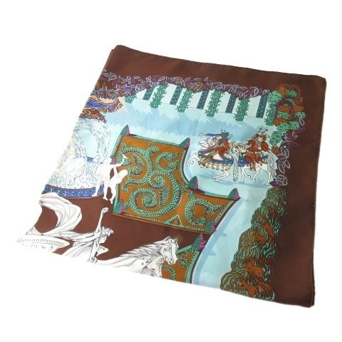 Hermes Carre 90 King's Paradise le Paradis du Roy Silk 100 Brown Blue