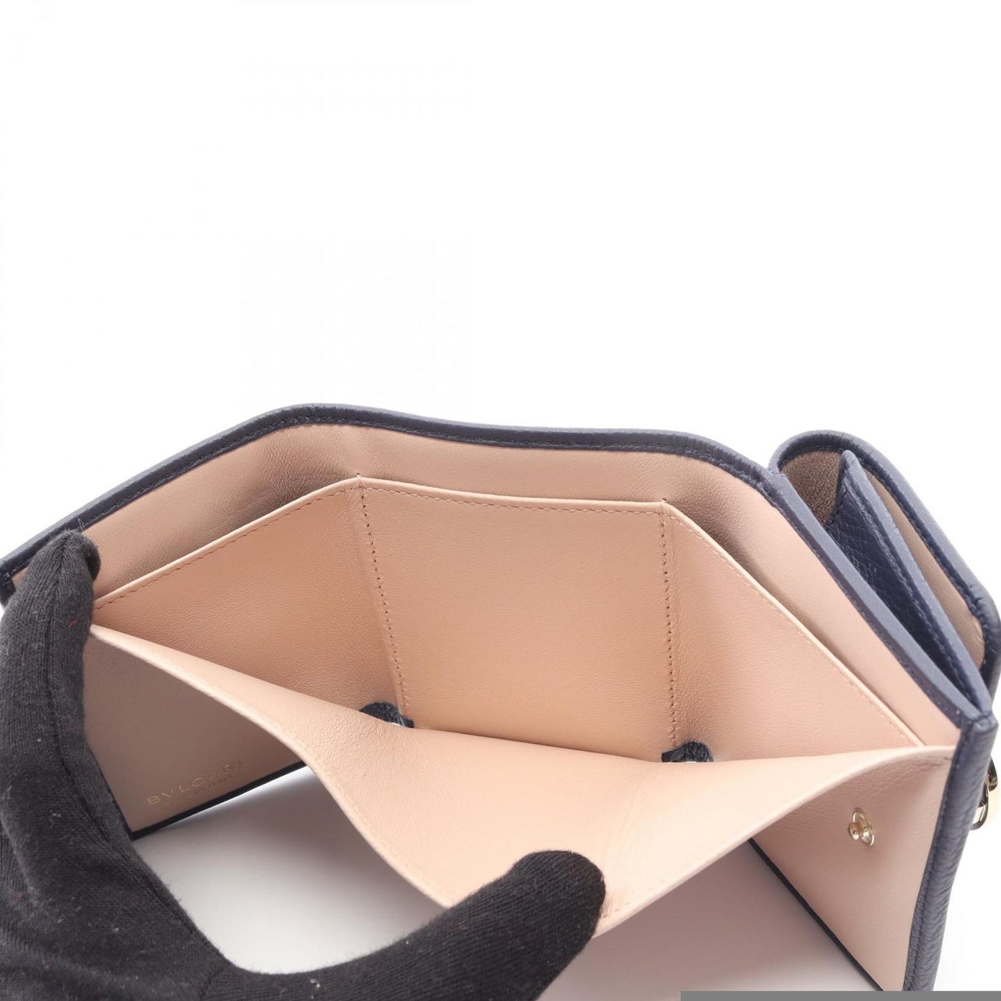 Bvlgari Trifold Wallet Bvlgari 292966 Navy/Beige Leather