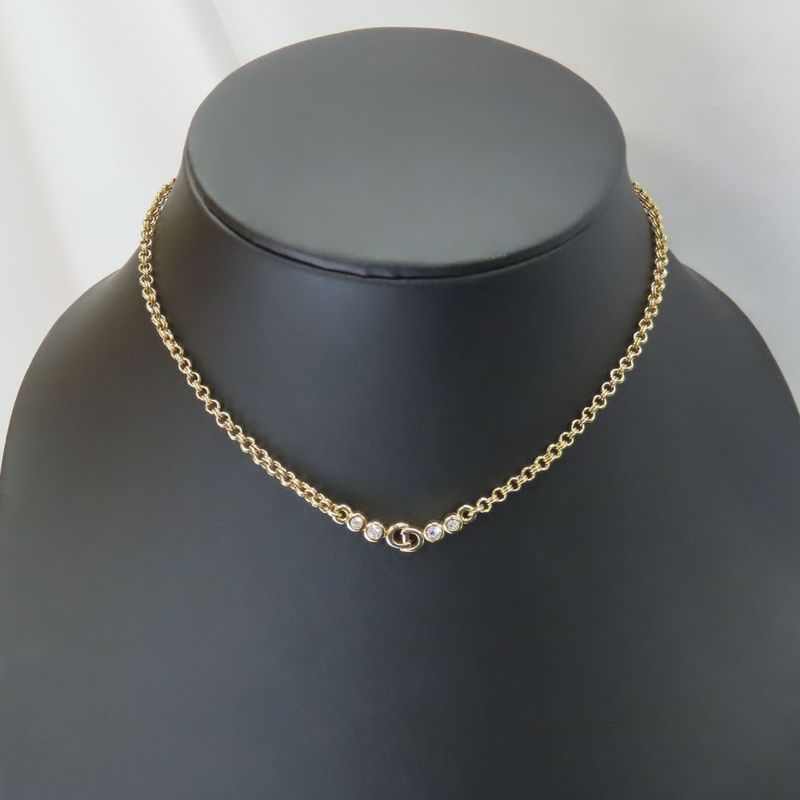 Christian Dior Necklace CD Logo Metal Rhinestone Gold Plated Choker Accessory