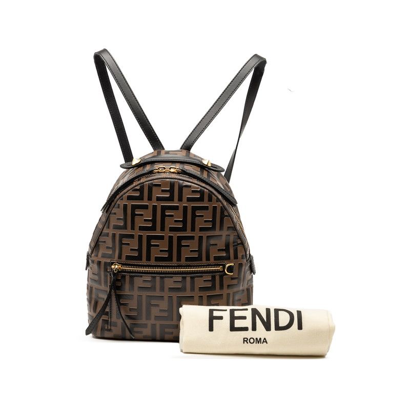 Fendi Zucca Rucksack Backpack 8bz038 Brown Black Leather Women's Fendi