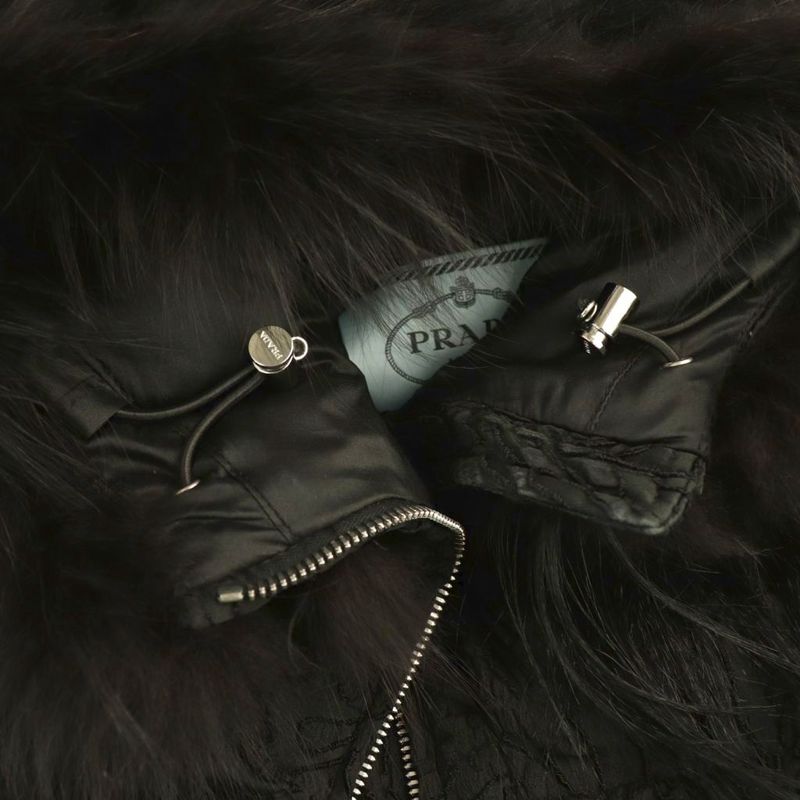 Prada Fur Down Jacket Outer Zip Up 38 Black Nr • OS