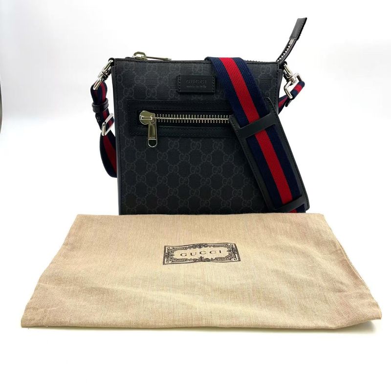 Gucci GG Supreme Small Messenger Bag Leather X PVC Black X Multicolor Shoulder