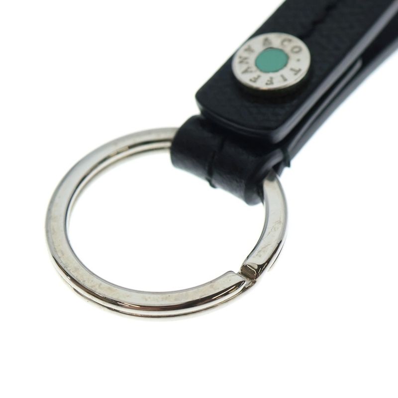Tiffany & Co Bag Charm Key Ring Key Holder Leather Black X Silver