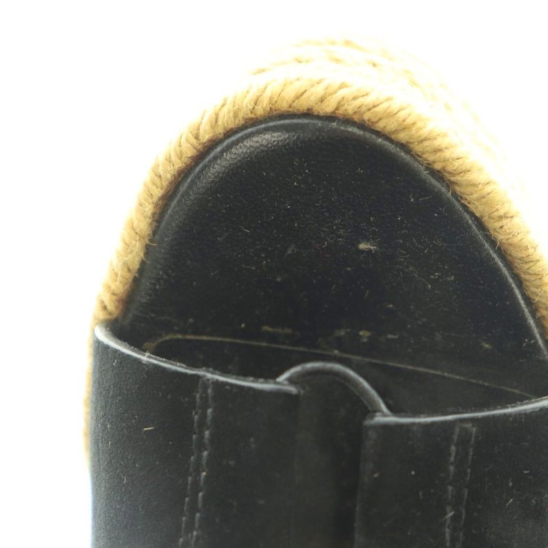 Saint Laurent Paris Sandals Wedge Sole Ribbon Suede 35.5 22.5cm (8.86in) Black