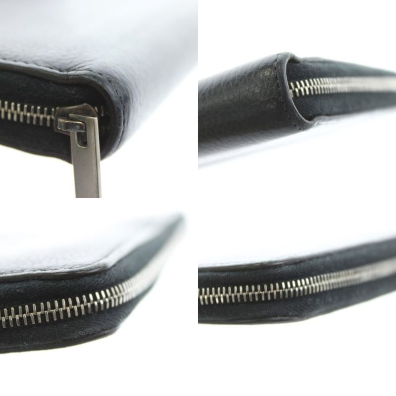 Celine Long Wallet Round Zipper Leather Coin Purse Black Ku • OH