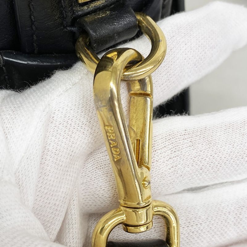 Prada Shoulder Bag Saffiano Leather Beige Black Gold Hardware Women's