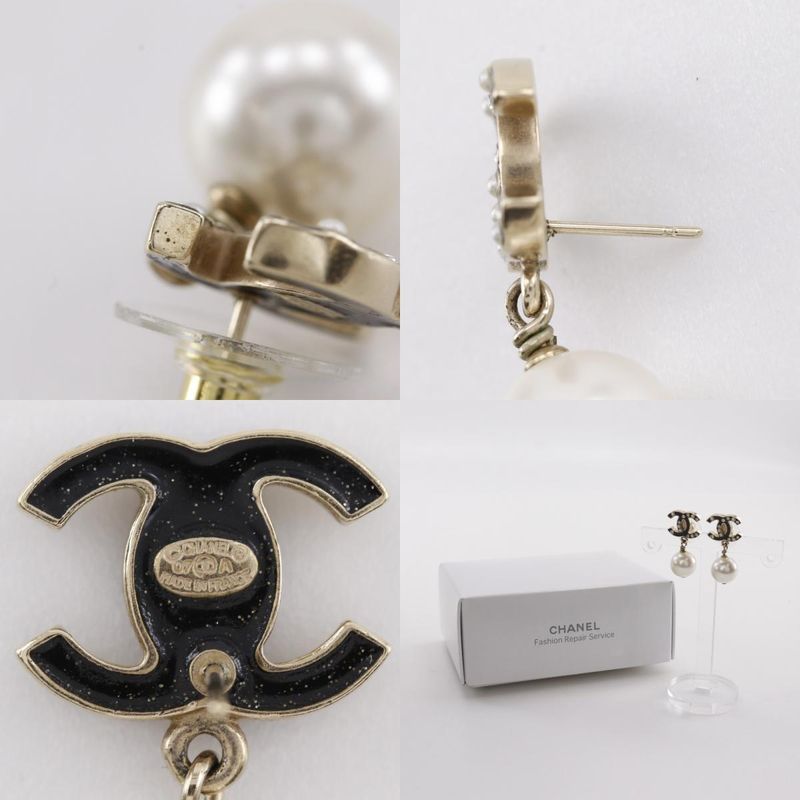 Chanel Coco Mark Gold Plated X Fake Pearl 07a Women's 9.3g Earrings