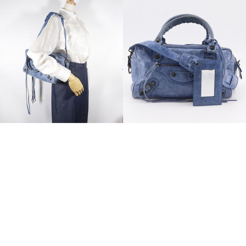 Balenciaga the Twiggy 2way Shoulder 145964 Leather Blue Women's Handbag