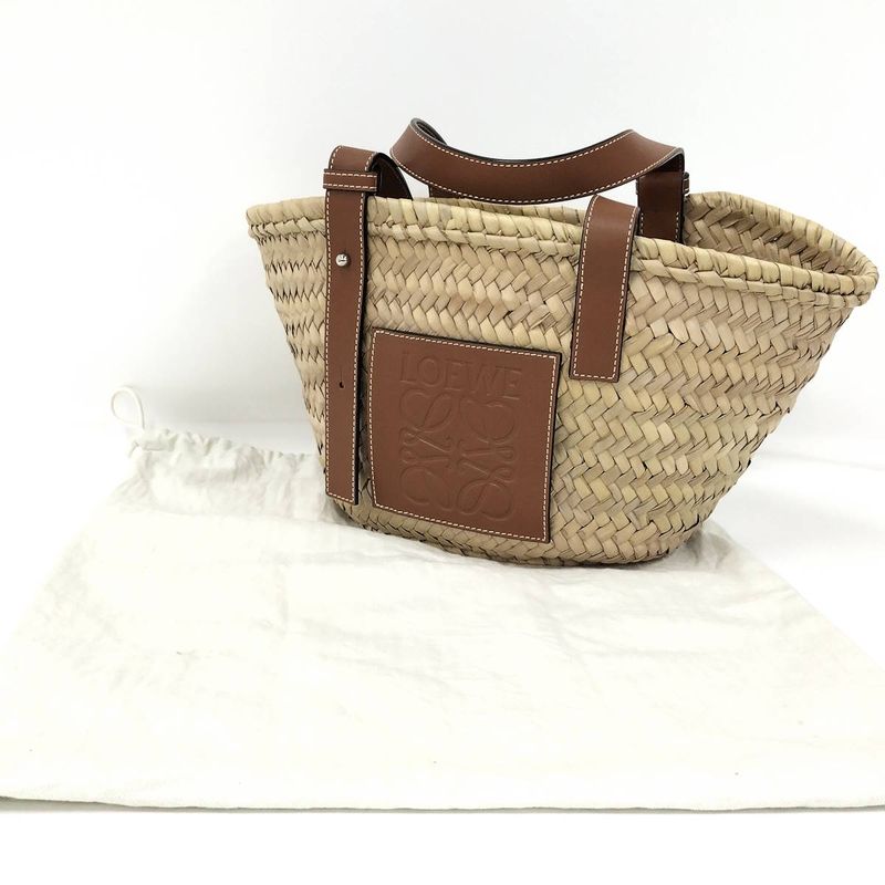 Loewe Handbag Basket Bag Raffia Leather Beige