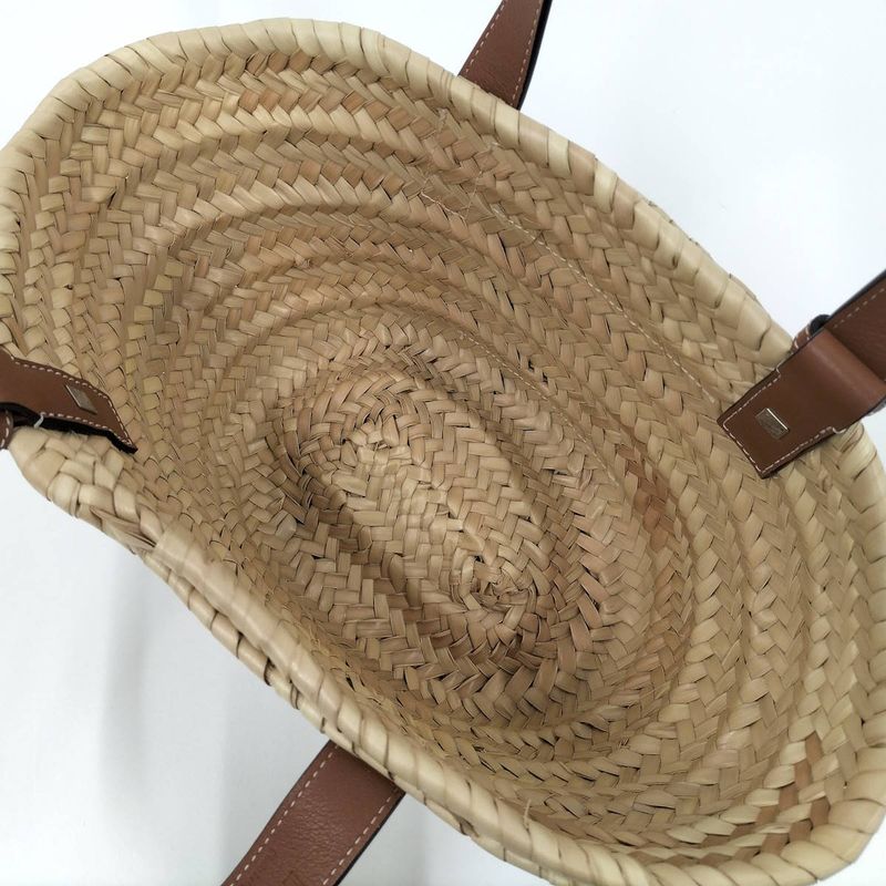 Loewe Basket Bag Basket Bag Raffia Straw Leather Natural Beige Brown