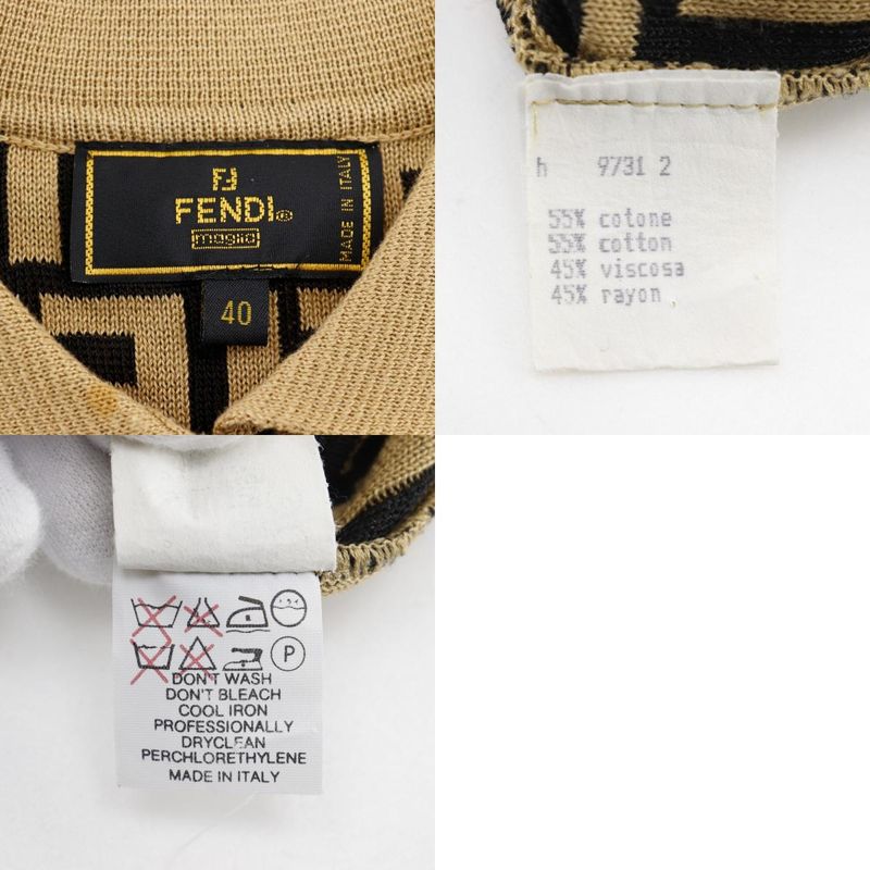 Fendi Zucca Knit Cotton Brown Women's Polo Shirt