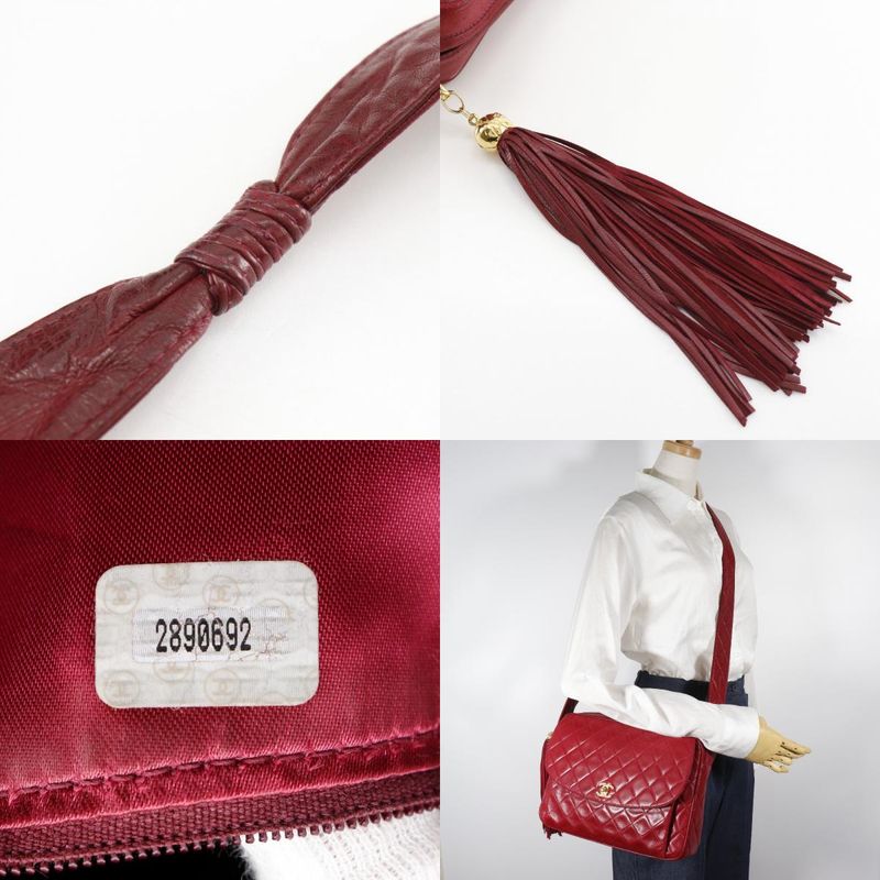Chanel Matelasse Coco Mark Fringe Vintage Lambskin Red Women's Shoulder Bag