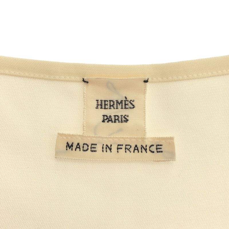 Hermes Bolduc Ribbon Silk Sleeveless Tops Ivory 40