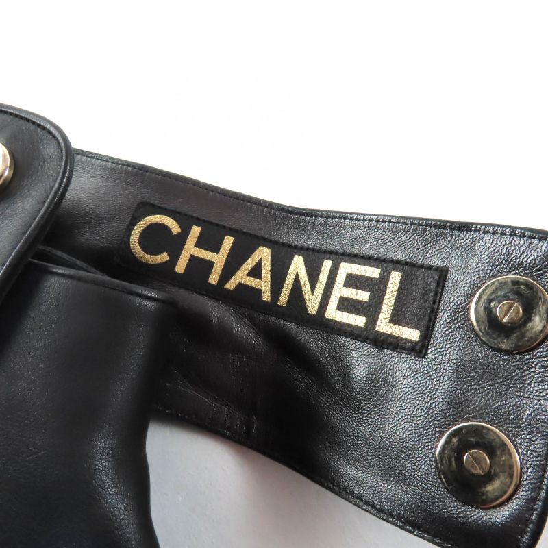 Chanel G39566 Coco Mark Leather Short Boots With Logo Button Black 38.5 Made In