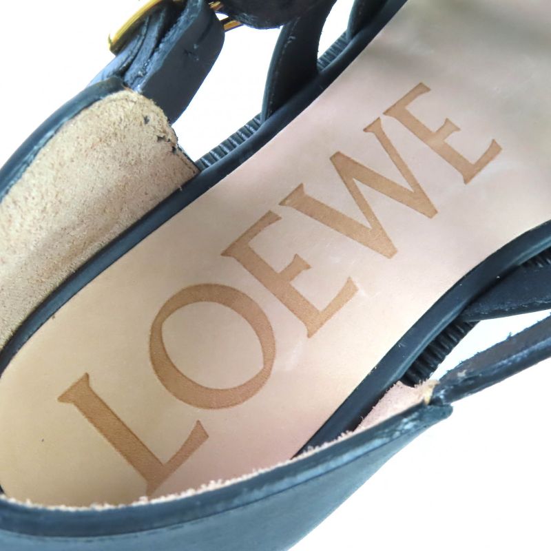 Loewe X77 Campo Logo Buckle Leather Gurkha Sandals Black 38 Boxes Storag