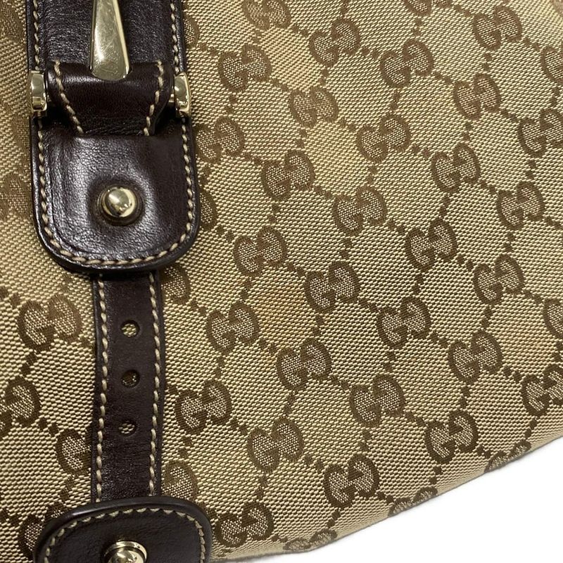 Gucci Tote Bag GG Pattern Horsebit 162900 Dark Brown X Beige Leather