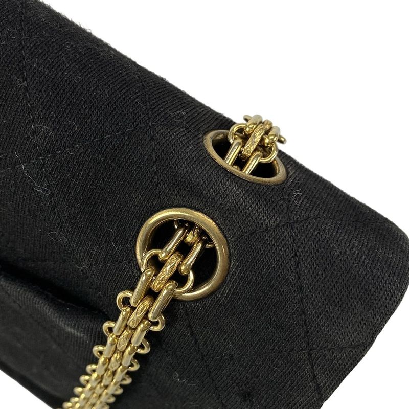 Chanel Shoulder Bag Double Flap Matelasse Black Mademoiselle Chain Gold