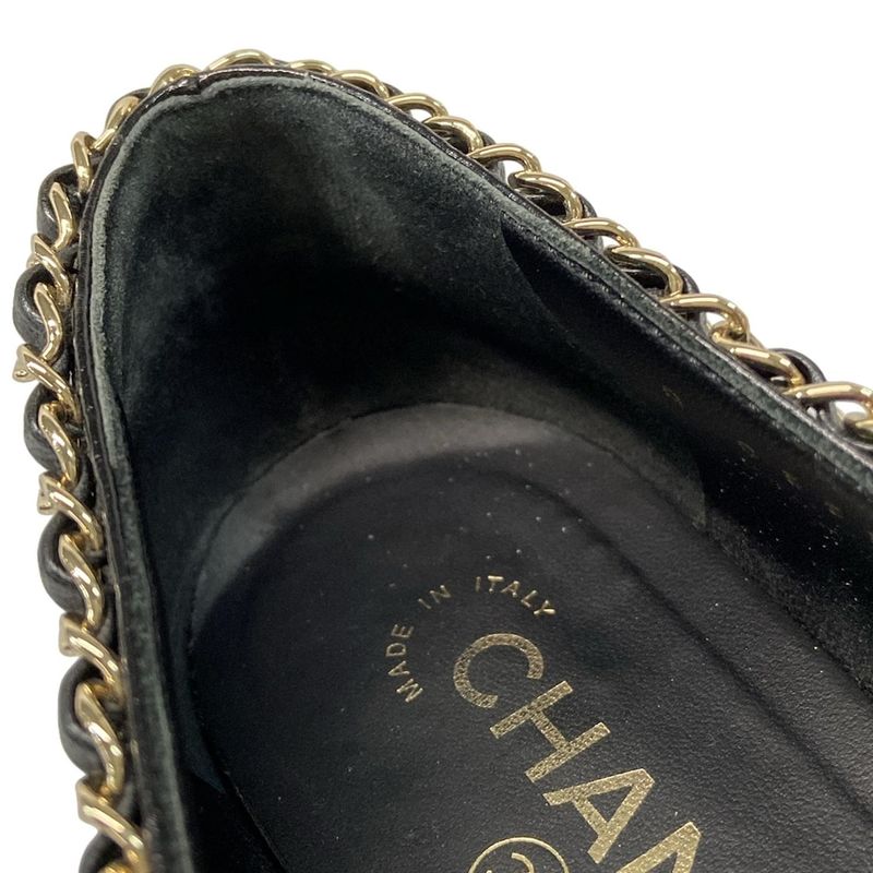 Chanel Flat Shoes 38 C Women's - G35389 Black X Gold Chain Outsole Reupholstered