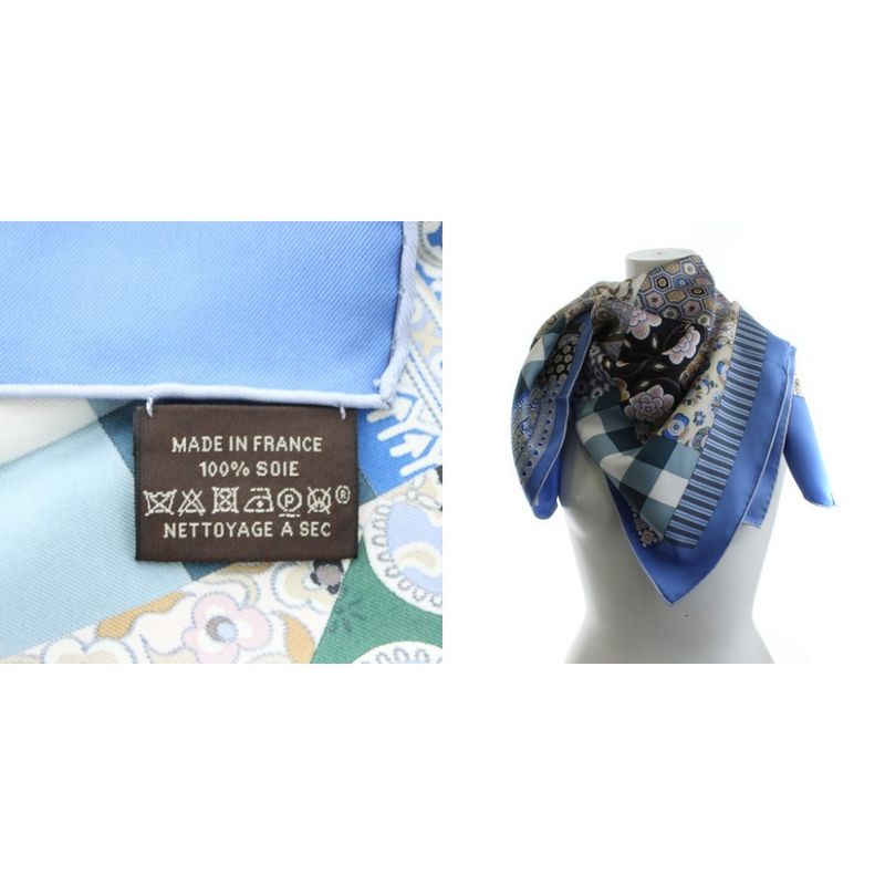 Hermes Carre 90 L'art du Sarasa Sarah Art Scarf All Over Pattern Silk Blue An22