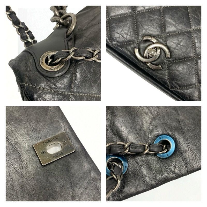Chanel Bag Shoulder Bag Vintage Calf Gray Silver Matelasse Coco Mark Single