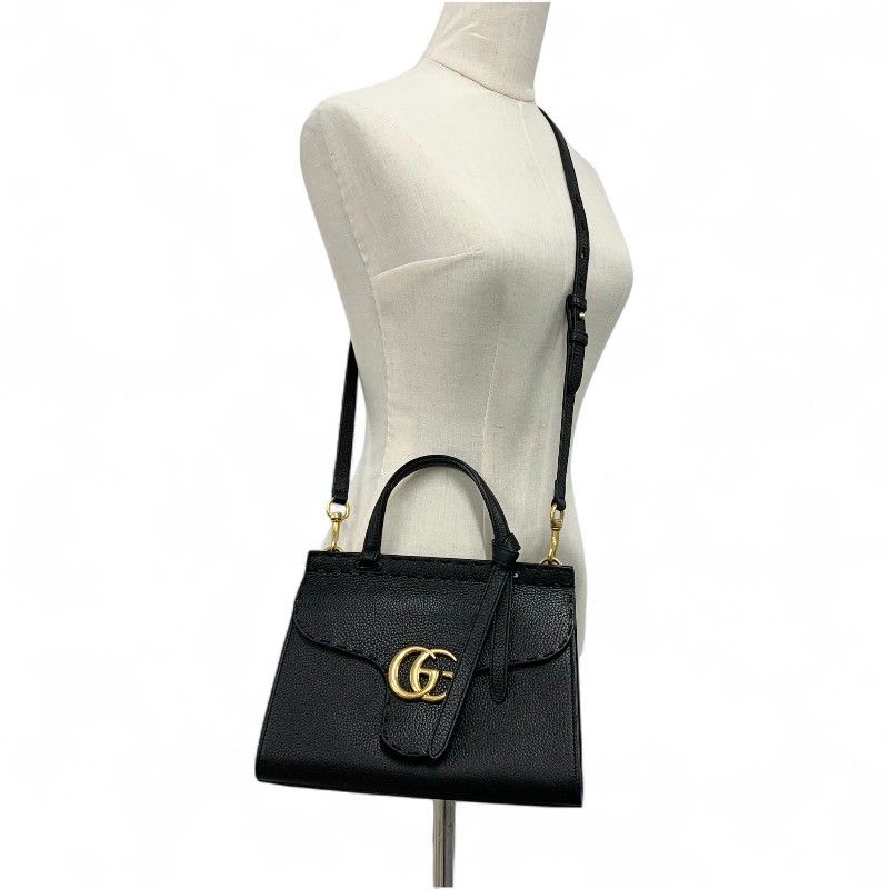 Gucci Bag Shoulder Black Gold GG Marmont Mini Top Handle 2-Way Handbag