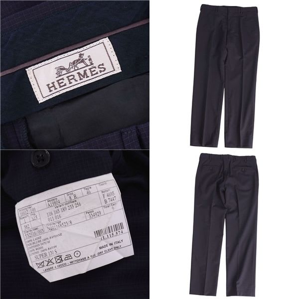 Hermes Pants Long Slacks Wool Check