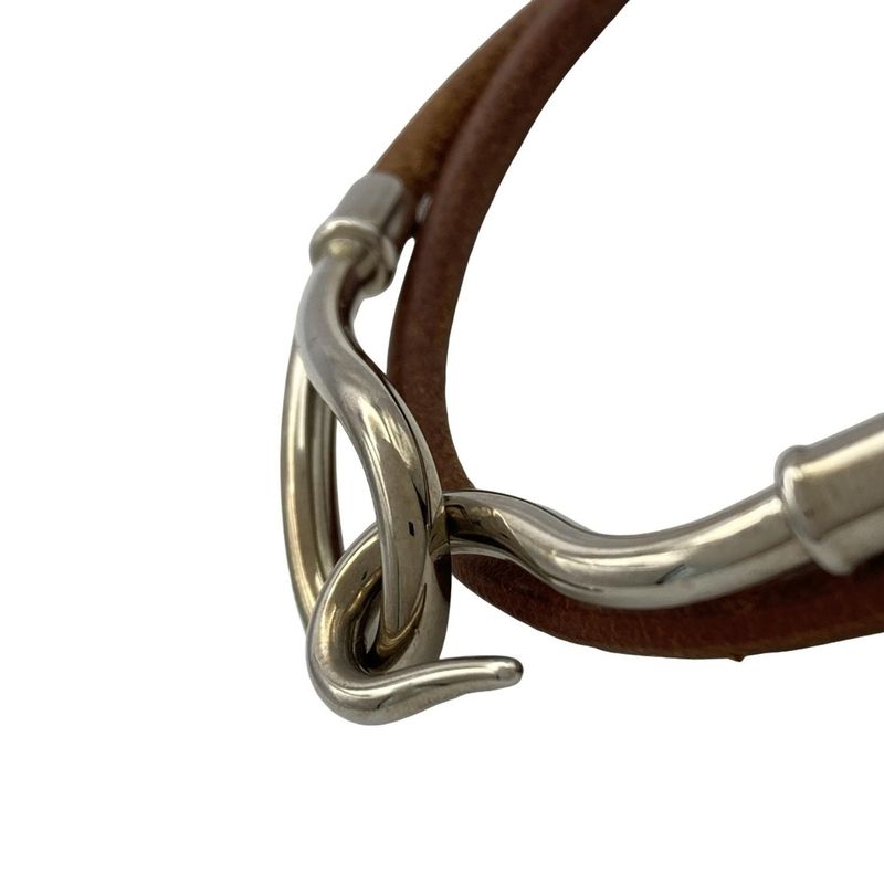 Hermes Bracelet Jumbo Leather Brown X Silver 2 Rows Silver Hardware