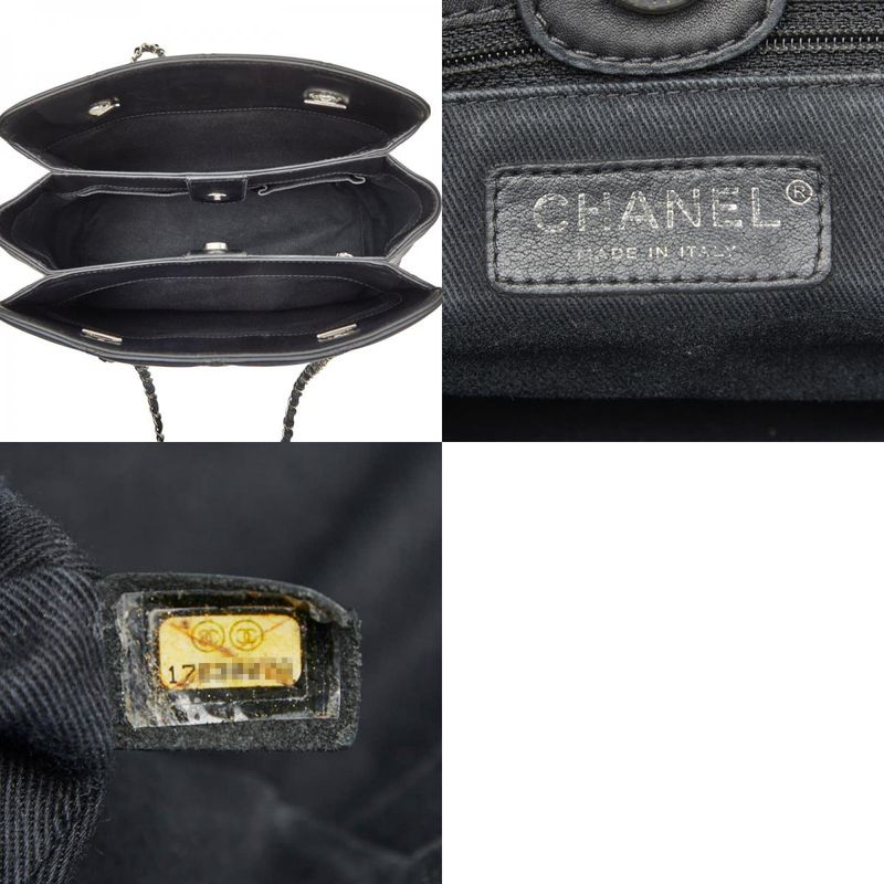 Chanel Hamptons Ultra Stitch Chain Tote Bag Black Lambskin Women's Chanel