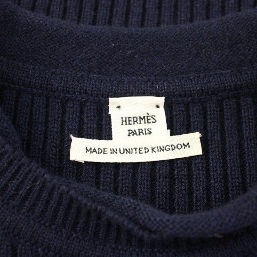 Hermes Knit Sweater Cashmere Short Sleeve 40 Navy Tk