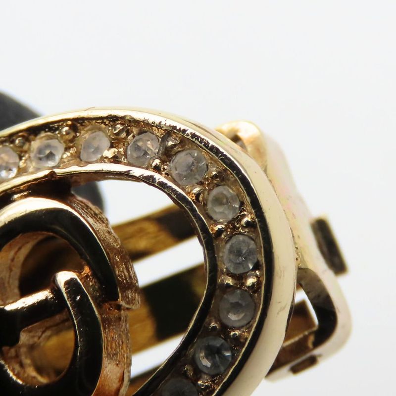 Christian Dior Earring CD Logo Metal Rhinestone Gold Plated GP Accessories