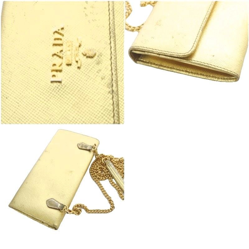 Prada Wallet Bag Shoulder Bag One Shoulder Crossbody Chain Gold Color Yo21 • OH