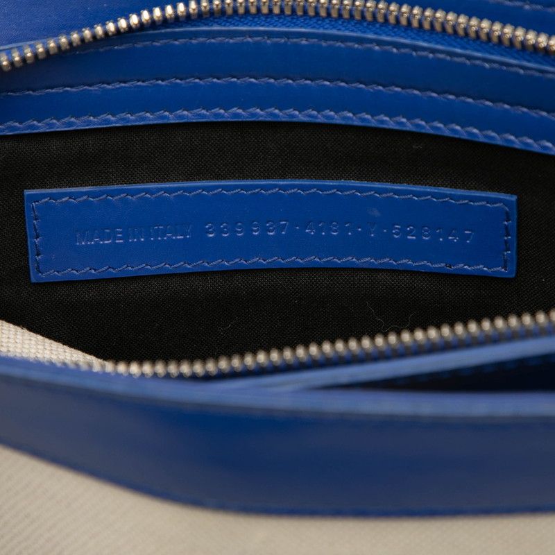 Balenciaga Logo Navy Pochette Crossbody Shoulder Bag 339937 Ivory Blue Canvas