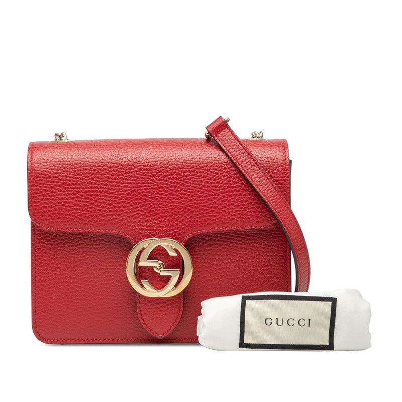 Gucci Interlocking G Crossbody Chain Shoulder Bag 510304 Red Leather Women's