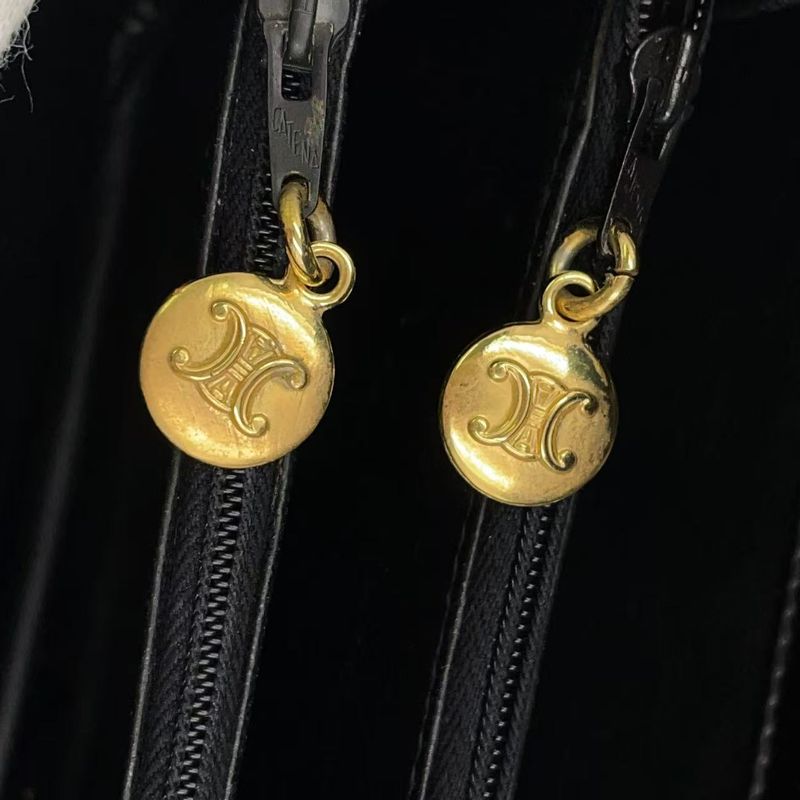 Celine Carriage Hardware Leather × Canvas Black One Shoulder Bag Gold