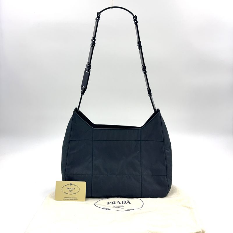 Prada Triangle Logo Plate Nylon Gray X Black Shoulder Bag Silver