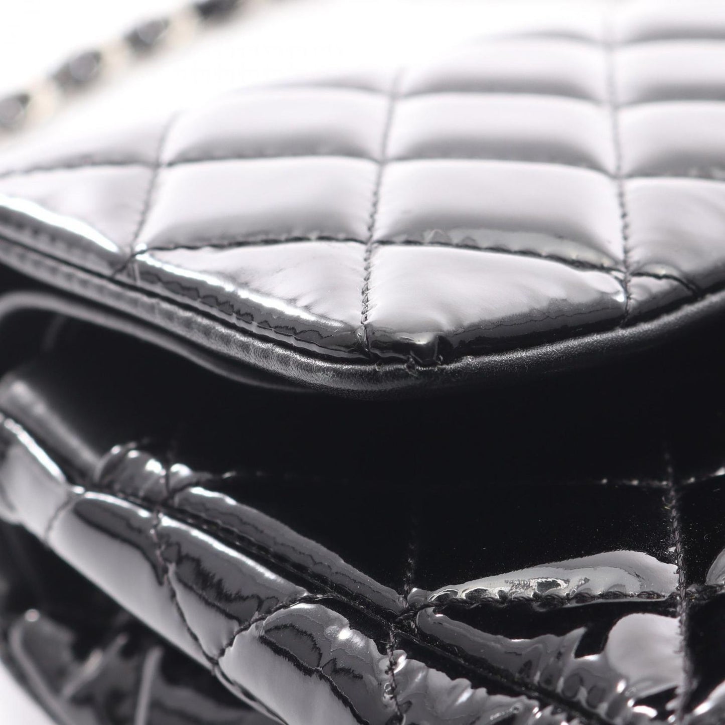 Chanel Shoulder Bag Matelasse W Flap Black Patent Leather Matelasse Double Flap